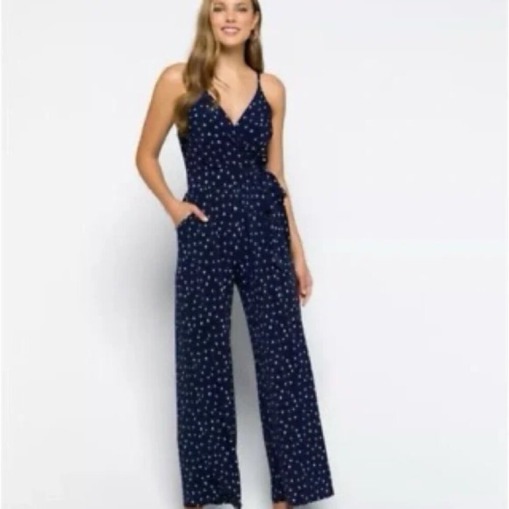 Kaileigh Blue & White Jumpsuit| V-Neck| Pockets| Size XL